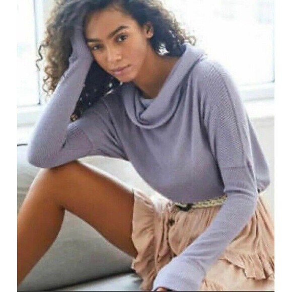 Free People We The Free Top Womens Large Lilac  Oversized Cowl Split Back Juicy - Picture 1 of 12